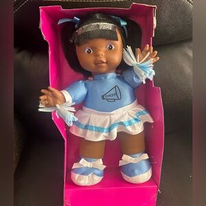 Munchkin Cheers African American Doll with Blue and White Cheer Outfit